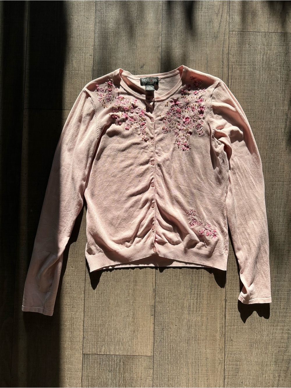 Vtg Pink floral beadwork cardigan size M